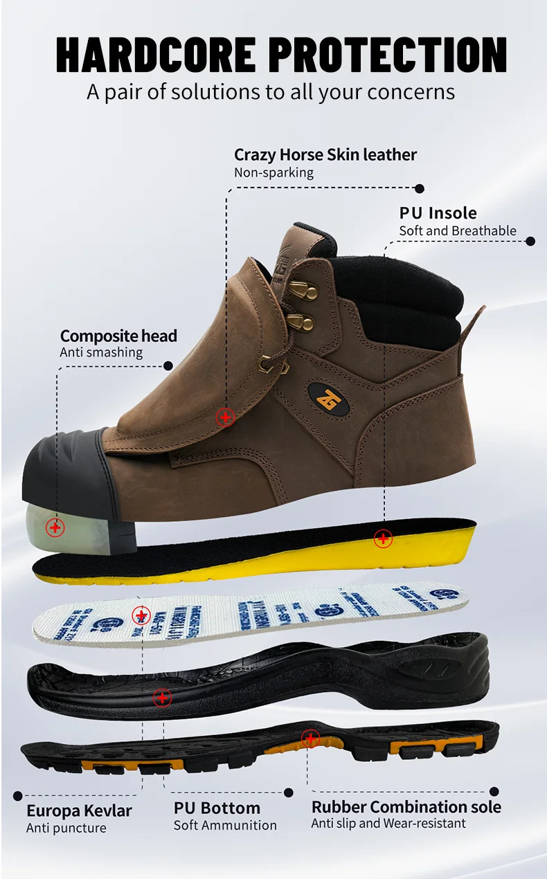 High-Quality Work Boots Men Composite Shoes Genuine Leather Indestructible Shoes Puncture-Proof Safety Shoes Men Boots Security