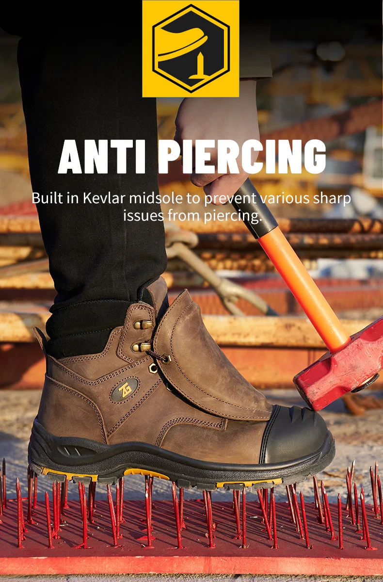 High-Quality Work Boots Men Composite Shoes Genuine Leather Indestructible Shoes Puncture-Proof Safety Shoes Men Boots Security