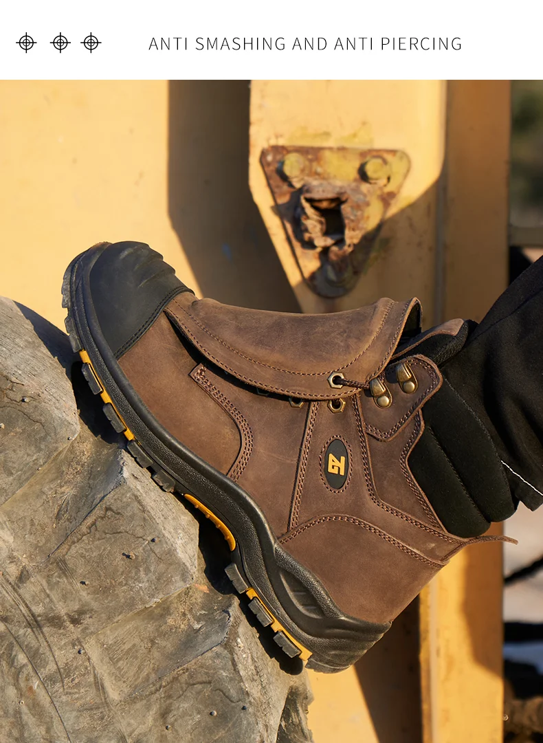 High-Quality Work Boots Men Composite Shoes Genuine Leather Indestructible Shoes Puncture-Proof Safety Shoes Men Boots Security