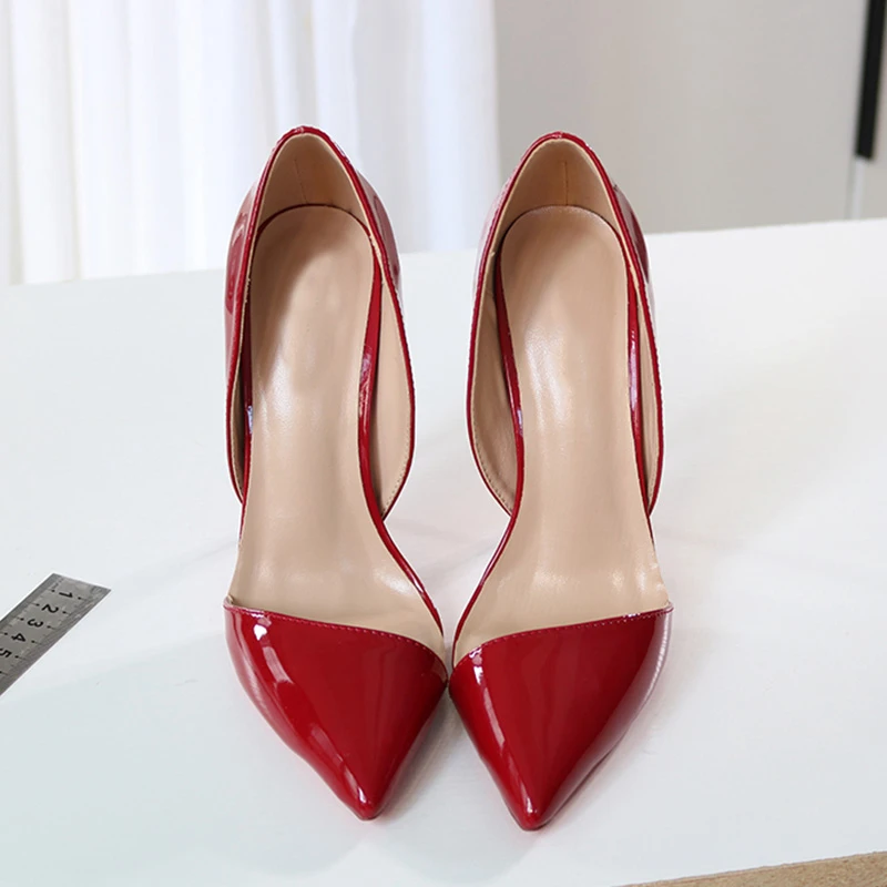 Elegant Classic Red Patent Pointed Toe D'Orsay Pumps for Women Sexy Design 12cm Stiletto High Heels Comfortable Evening Party