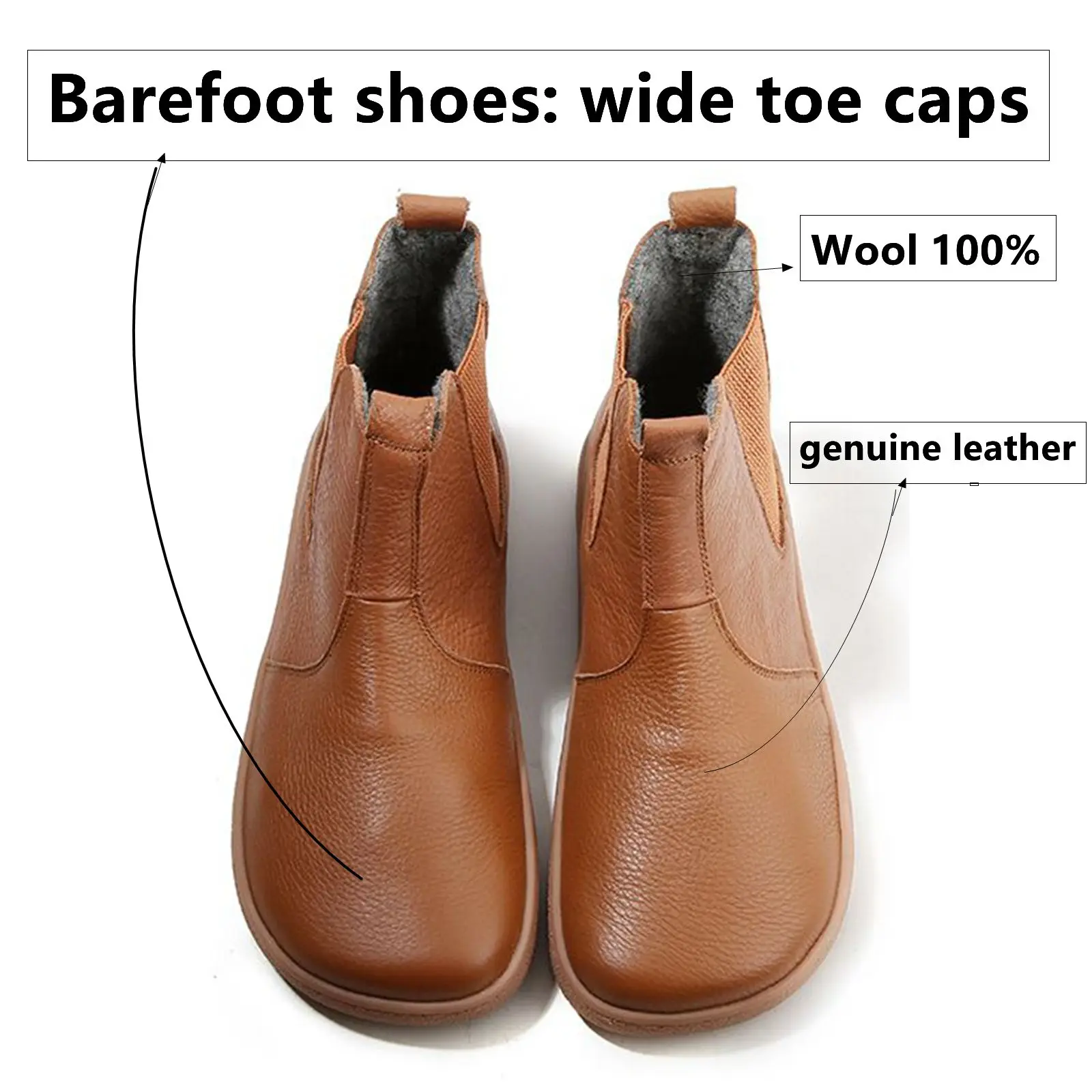 Barefoot Leather Boots With Wool Linning Inside For Women man Zero Drop Wider Toes Box
