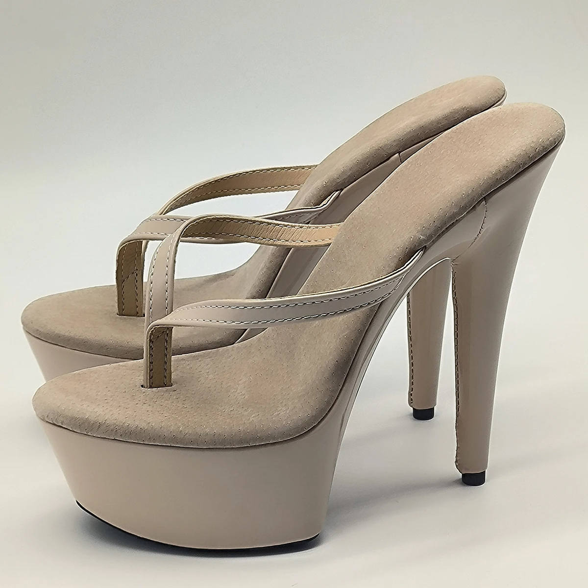 Summer Sexy 6 Inch High Heels Nightclub Stylish 15cm Stiletto Slippers Princess Beige Flip-Flops Work Shoes Real Photos Dress Ne