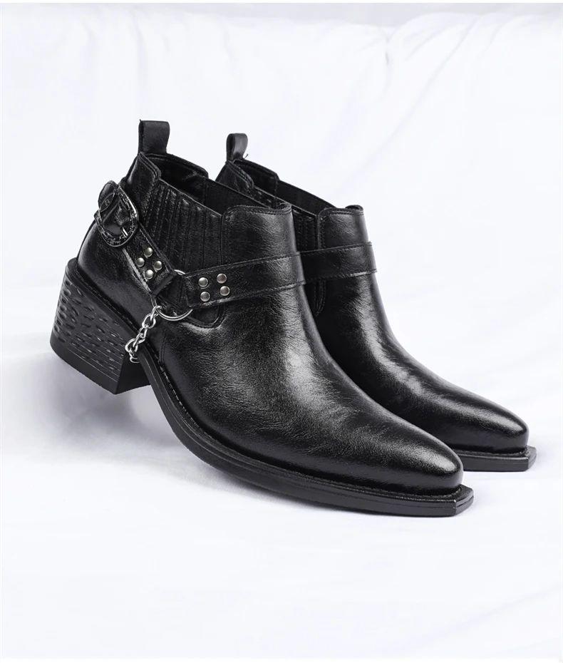 Men Genuine Leather High Heel Height Increase Formal Dress Boots Wedding Banquet Business Comfortable Elevator Cuban Heel Shoes