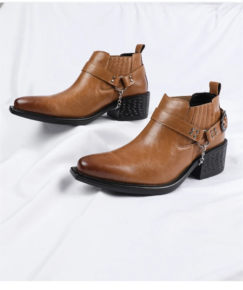 Men Genuine Leather High Heel Height Increase Formal Dress Boots Wedding Banquet Business Comfortable Elevator Cuban Heel Shoes