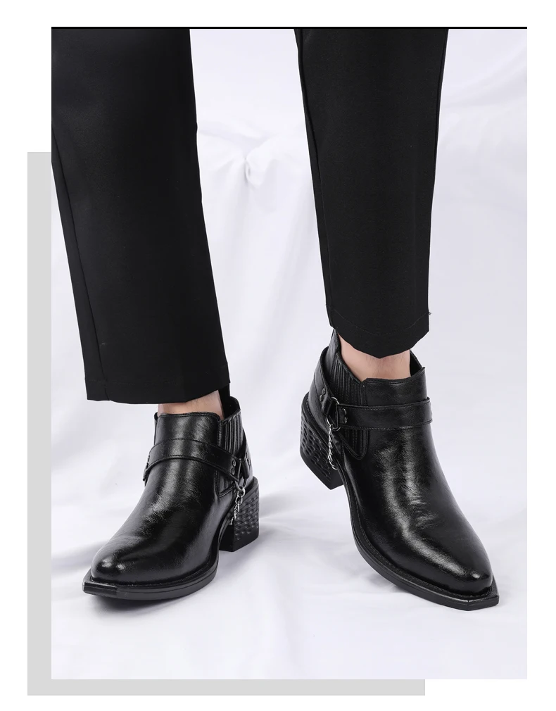 Men Genuine Leather High Heel Height Increase Formal Dress Boots Wedding Banquet Business Comfortable Elevator Cuban Heel Shoes