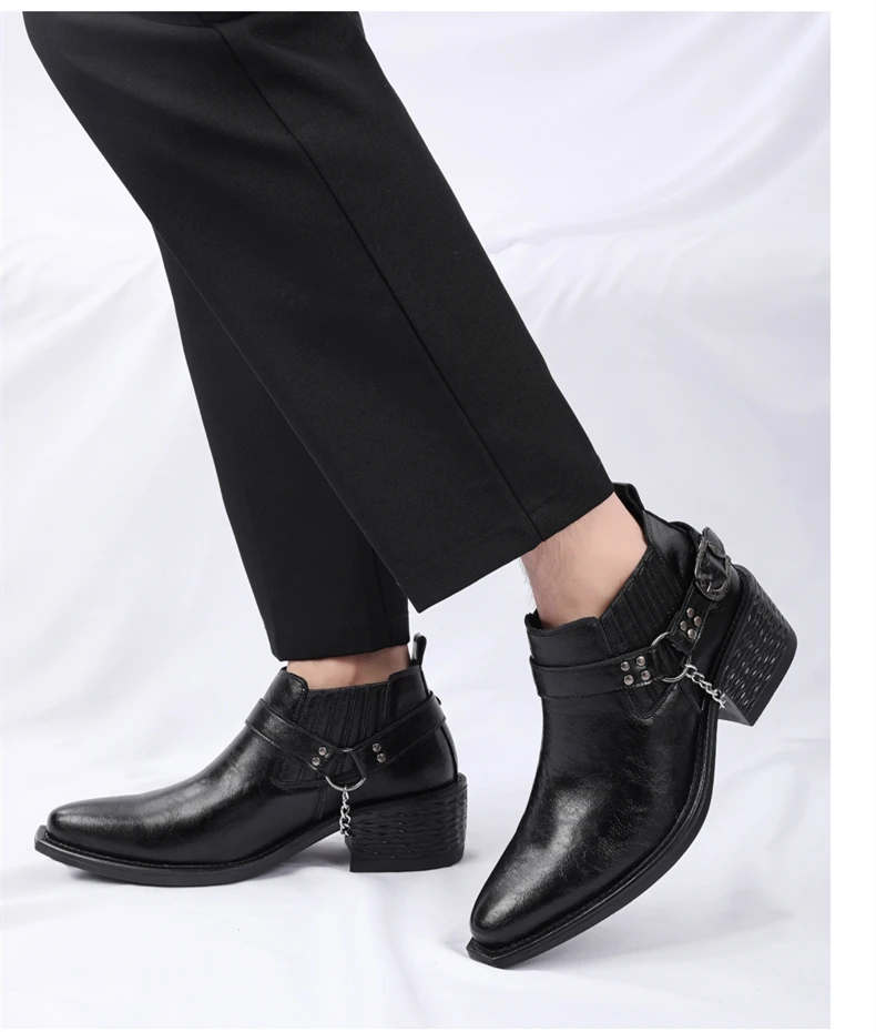 Men Genuine Leather High Heel Height Increase Formal Dress Boots Wedding Banquet Business Comfortable Elevator Cuban Heel Shoes