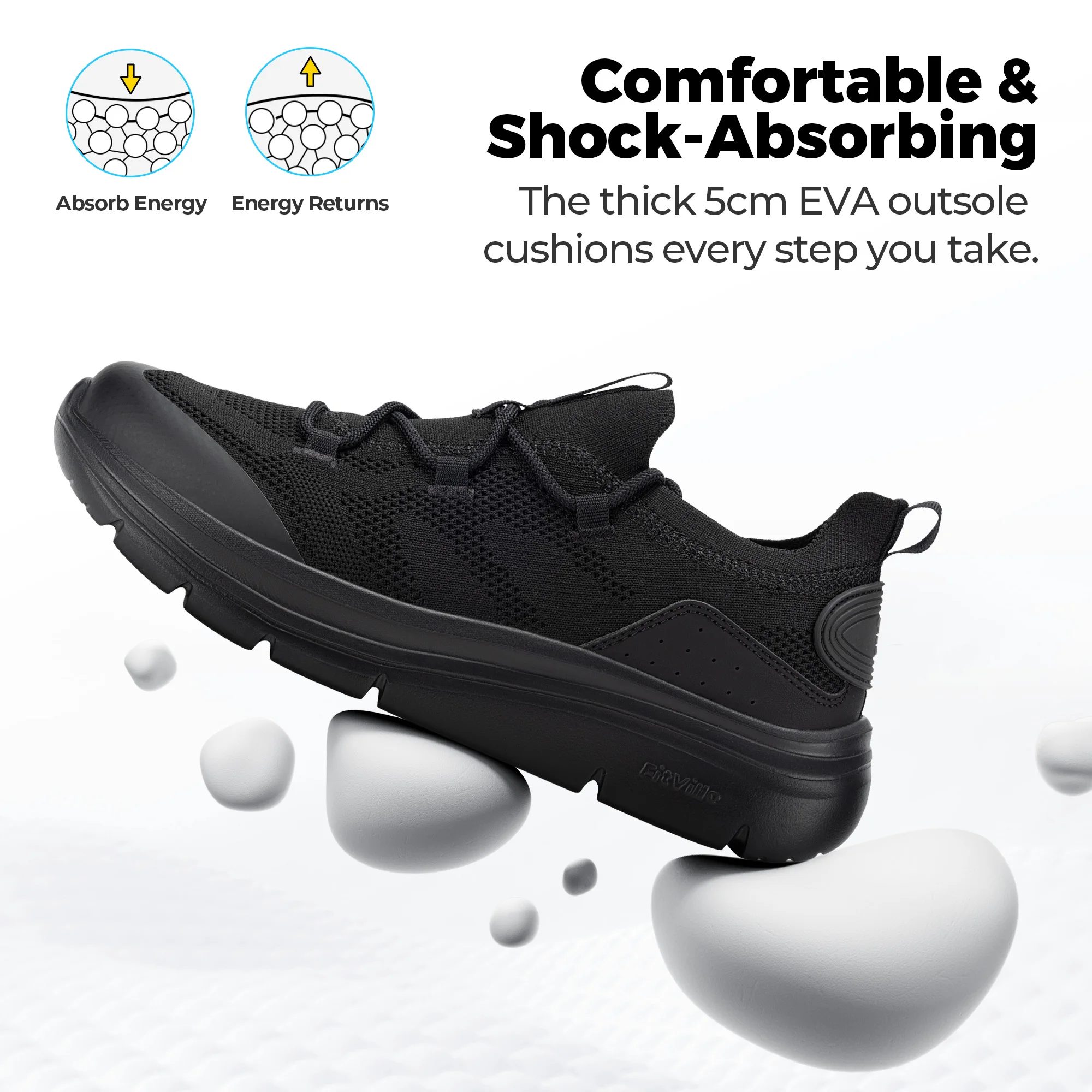 Fittington Wide Toe Walking Shoes Breathable Casual Running Shoes for Men Trainer Jogging Footwear Arch Support Foot Pain Relief