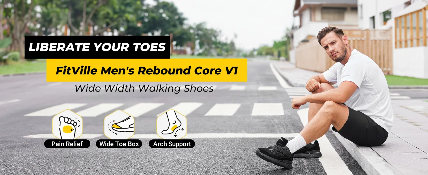 Fittington Extra Wide Walking Shoes For Men Breathable Large Size Non-slip Sport Sneakers For Flat Feet Heel Pain Relief