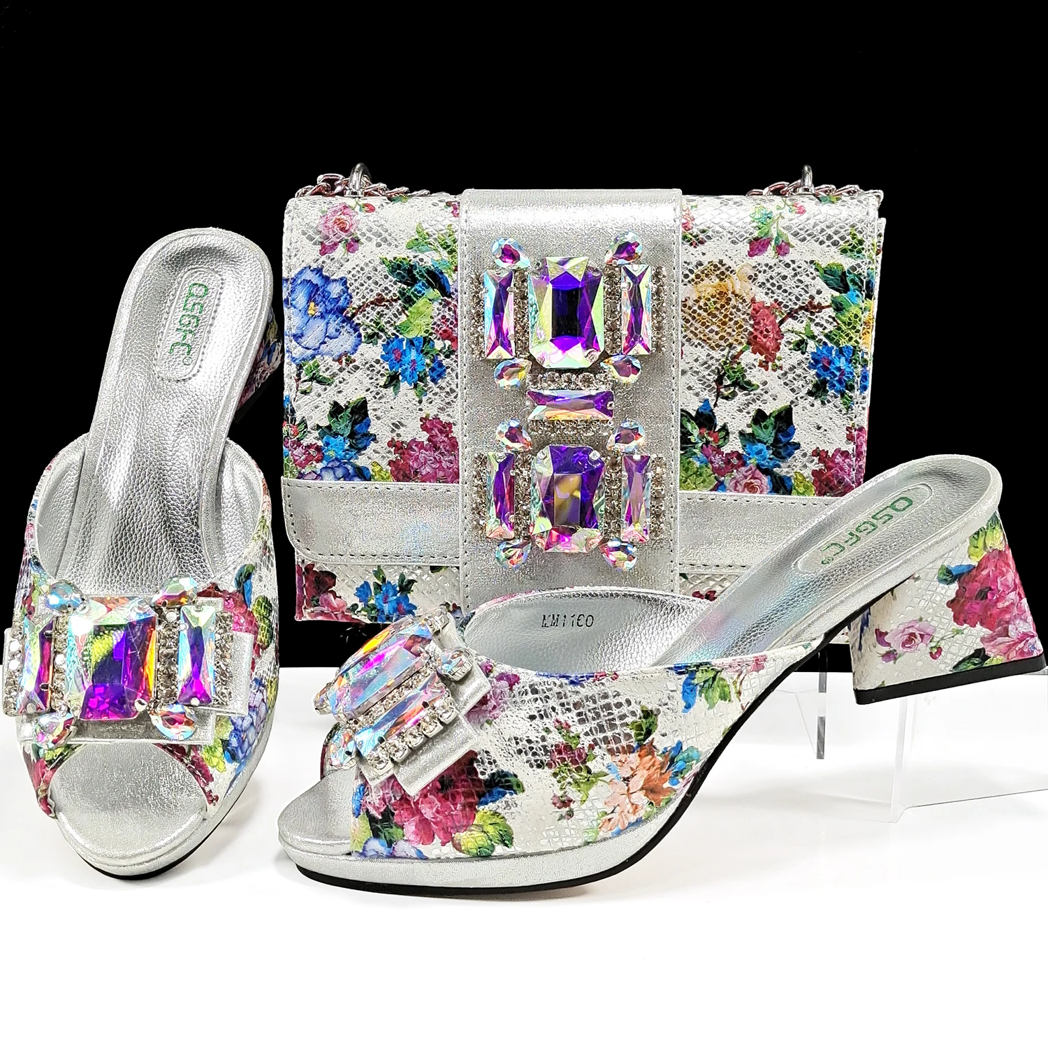 QSGFC Italian Sandals and Bags Matching Set 2025 Women Heel Party for Rose Gold Colour Wedding Bigger Size Thick Heel Shoes