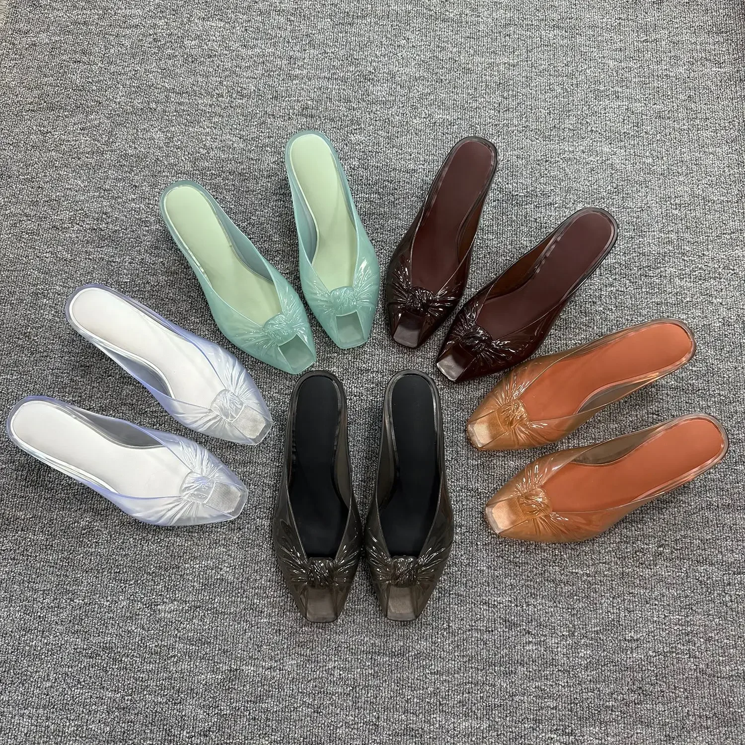 Women Transparent Jelly Mule Heels Peep Toe Clear Kitten Heel Slide Sandals Waterproof Slip On Jelly Shoes Casual Summer