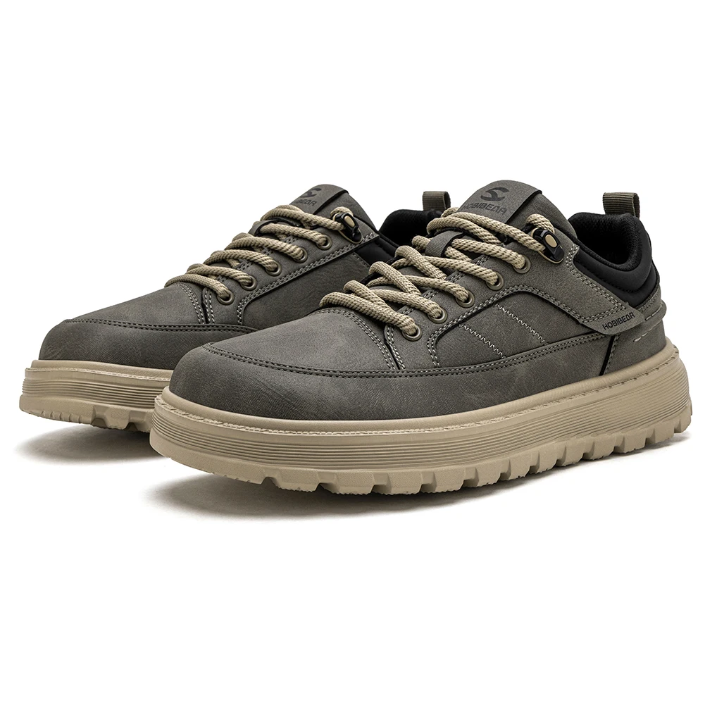 HOBIBEAR Men Wide Width Oxford Classic Artificial Leather Business Chunky-Heel Shoe Retro Lace-Up Casual Shoes