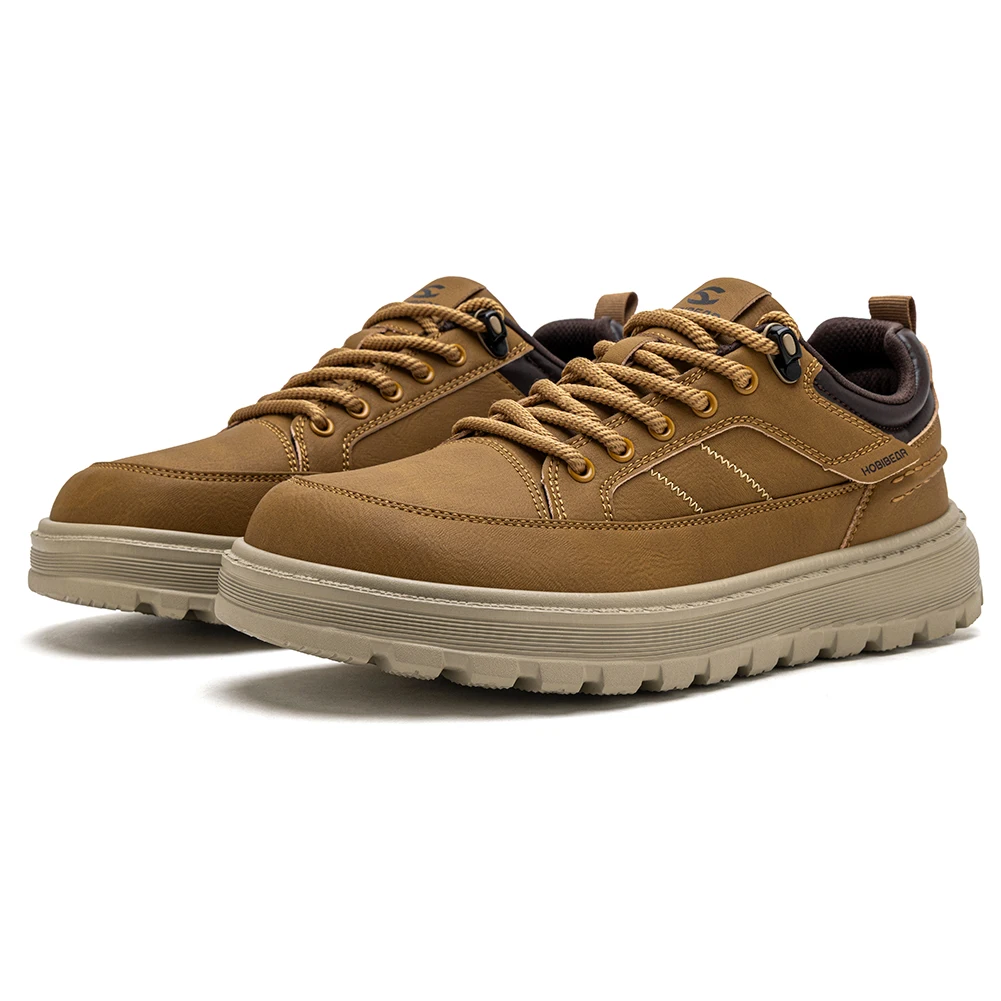 HOBIBEAR Men Wide Width Oxford Classic Artificial Leather Business Chunky-Heel Shoe Retro Lace-Up Casual Shoes