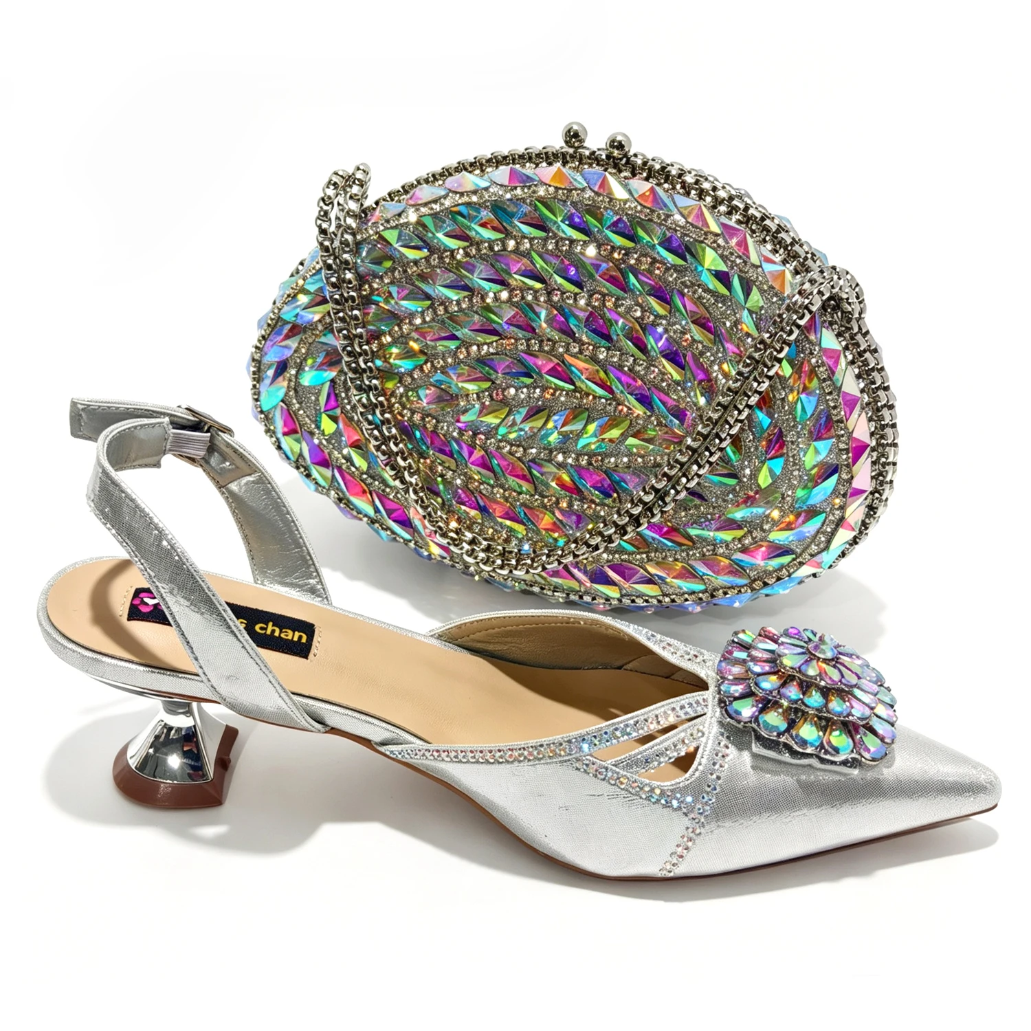 New Italian Pumps & Bag Set 2026 INS Style Pointed Elegant Champagne Color Rhinestone High Heels For Wedding Party Evening Women