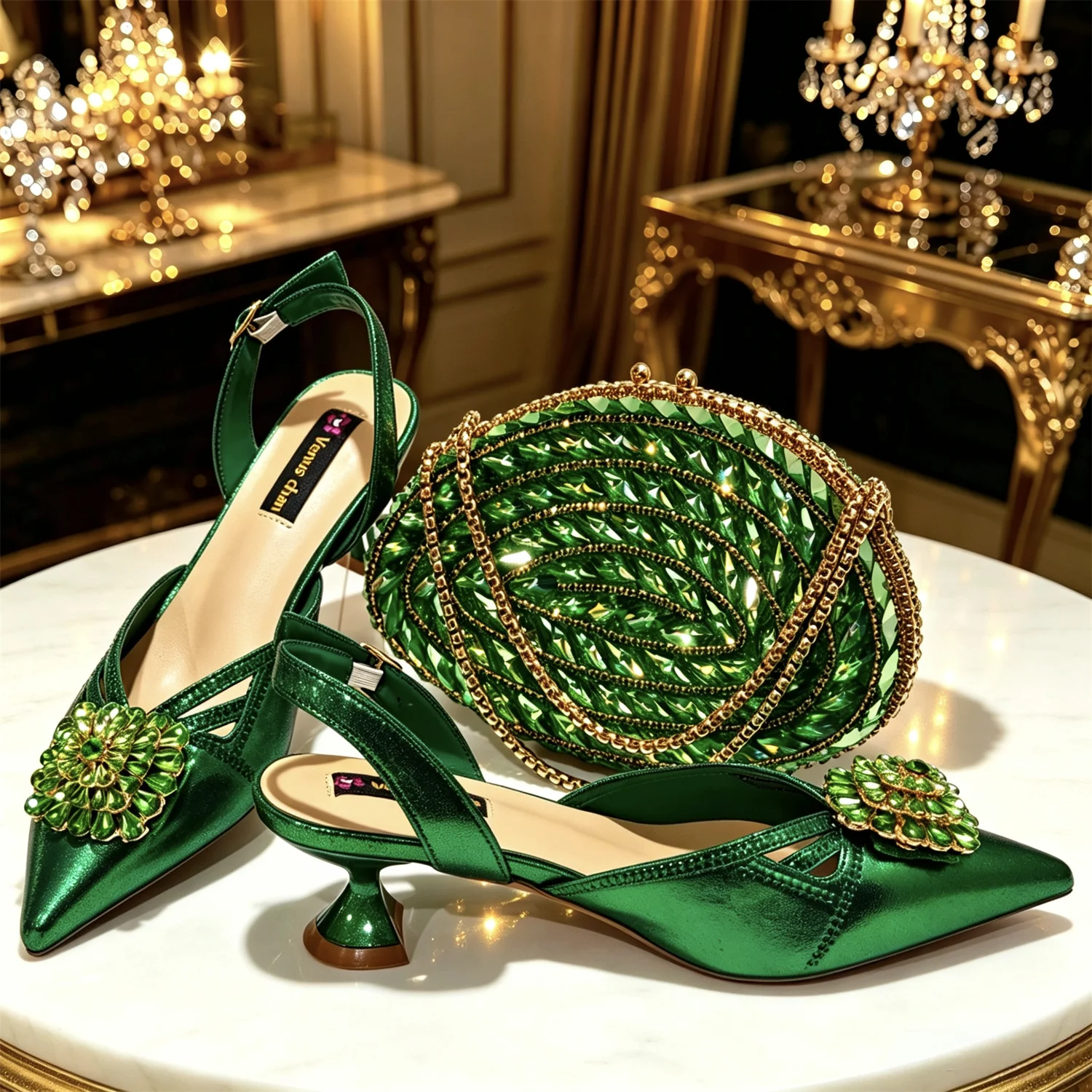 New Italian Pumps & Bag Set 2026 INS Style Pointed Elegant Champagne Color Rhinestone High Heels For Wedding Party Evening Women
