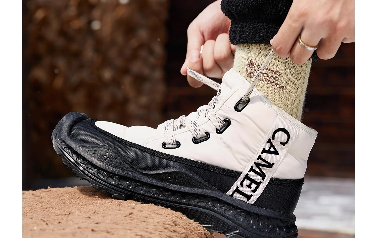GOLDEN CAMEL Men's Winter Snow Boots Thick-Soled Non-Slip Cotton Shoes with Climb Heating Velvet Warm High-top Boot Cold Weather