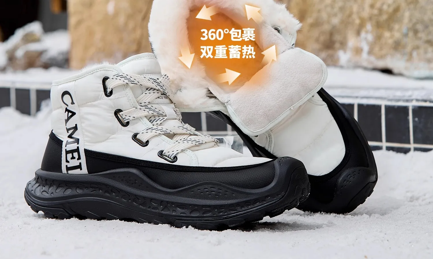 GOLDEN CAMEL Men's Winter Snow Boots Thick-Soled Non-Slip Cotton Shoes with Climb Heating Velvet Warm High-top Boot Cold Weather