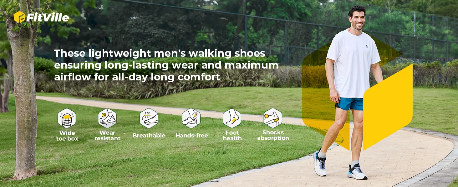 FitVille Men's Sports Shoes Wide Toe Walking Shoes for Men Breathable Cushioned Casual Sneakers for Swollen Feet Arch Support