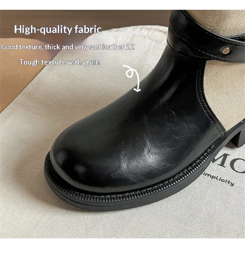 Retro PU Splicing Cowboy Mid-Calf Boots Women Folding Double Wear Wide Barrel Short Boots Thick Heel Square Head Knight Boots