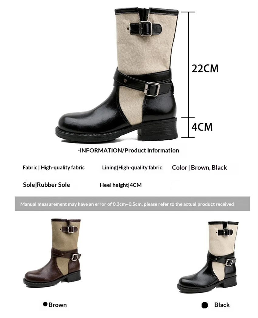 Retro PU Splicing Cowboy Mid-Calf Boots Women Folding Double Wear Wide Barrel Short Boots Thick Heel Square Head Knight Boots