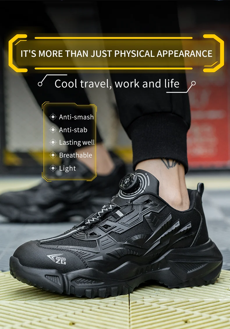 High-quality Safety Shoes Men Steel Wire Rotary Buckle Work Sneakers Indestructible Shoes Anti-smash Anti-puncture Work Shoes