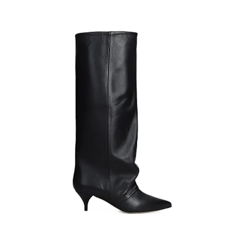 New Autumn and Winter Pointed Low Heel Knee High Women's Boots, Fashionable and Versatile Women's Mid Top Boots