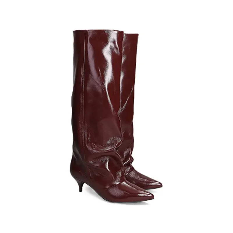 New Autumn and Winter Pointed Low Heel Knee High Women's Boots, Fashionable and Versatile Women's Mid Top Boots