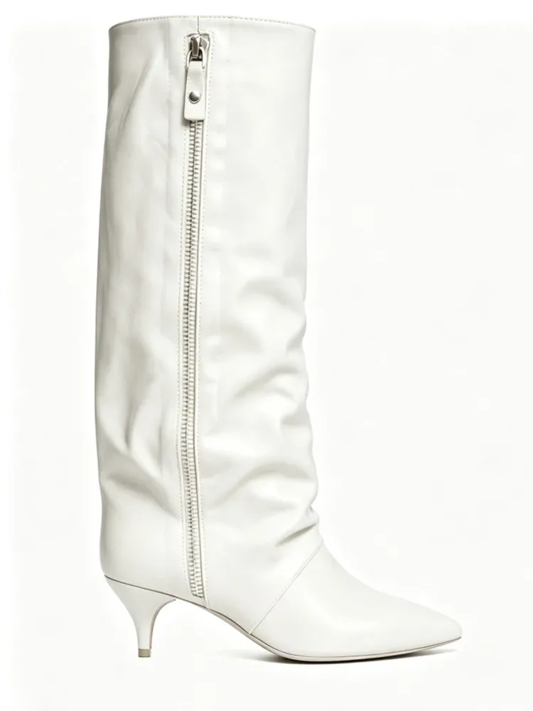 New Autumn and Winter Pointed Low Heel Knee High Women's Boots, Fashionable and Versatile Women's Mid Top Boots
