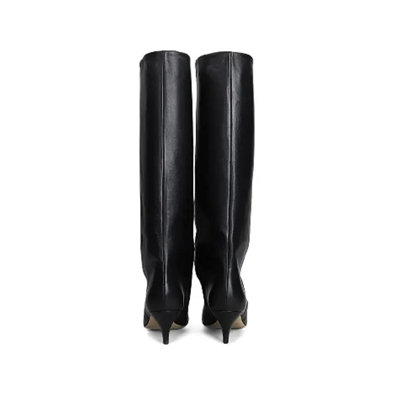 New Autumn and Winter Pointed Low Heel Knee High Women's Boots, Fashionable and Versatile Women's Mid Top Boots