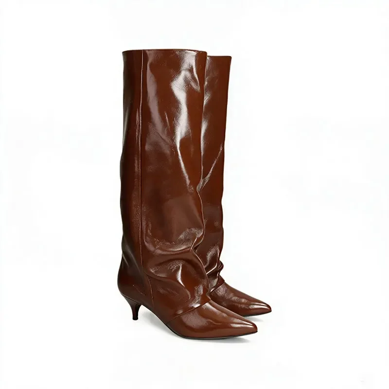 New Autumn and Winter Pointed Low Heel Knee High Women's Boots, Fashionable and Versatile Women's Mid Top Boots
