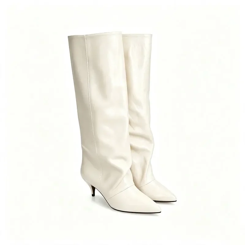 New Autumn and Winter Pointed Low Heel Knee High Women's Boots, Fashionable and Versatile Women's Mid Top Boots