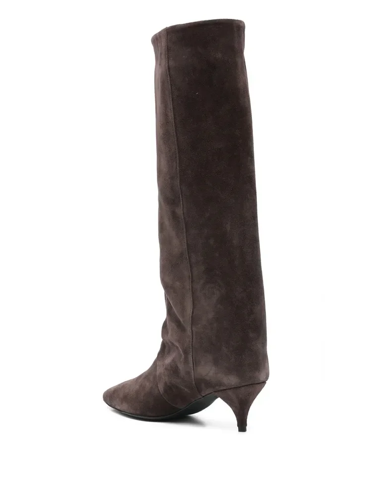 New Autumn and Winter Pointed Low Heel Knee High Women's Boots, Fashionable and Versatile Women's Mid Top Boots