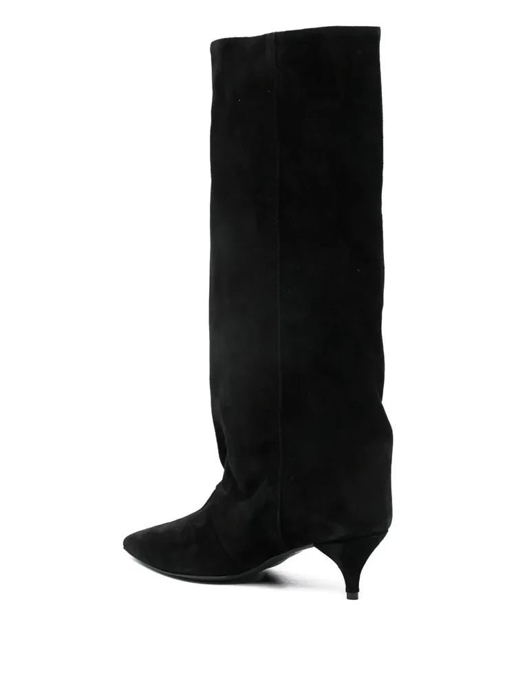 New Autumn and Winter Pointed Low Heel Knee High Women's Boots, Fashionable and Versatile Women's Mid Top Boots