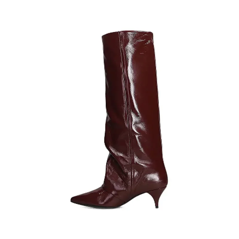 New Autumn and Winter Pointed Low Heel Knee High Women's Boots, Fashionable and Versatile Women's Mid Top Boots