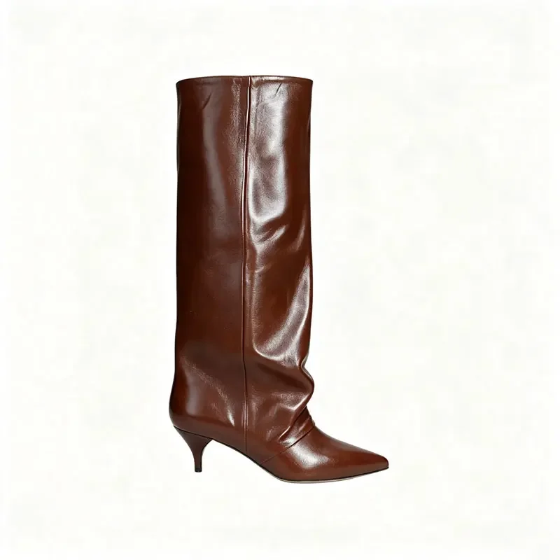 New Autumn and Winter Pointed Low Heel Knee High Women's Boots, Fashionable and Versatile Women's Mid Top Boots