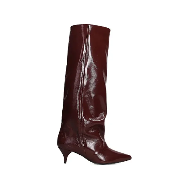 New Autumn and Winter Pointed Low Heel Knee High Women's Boots, Fashionable and Versatile Women's Mid Top Boots