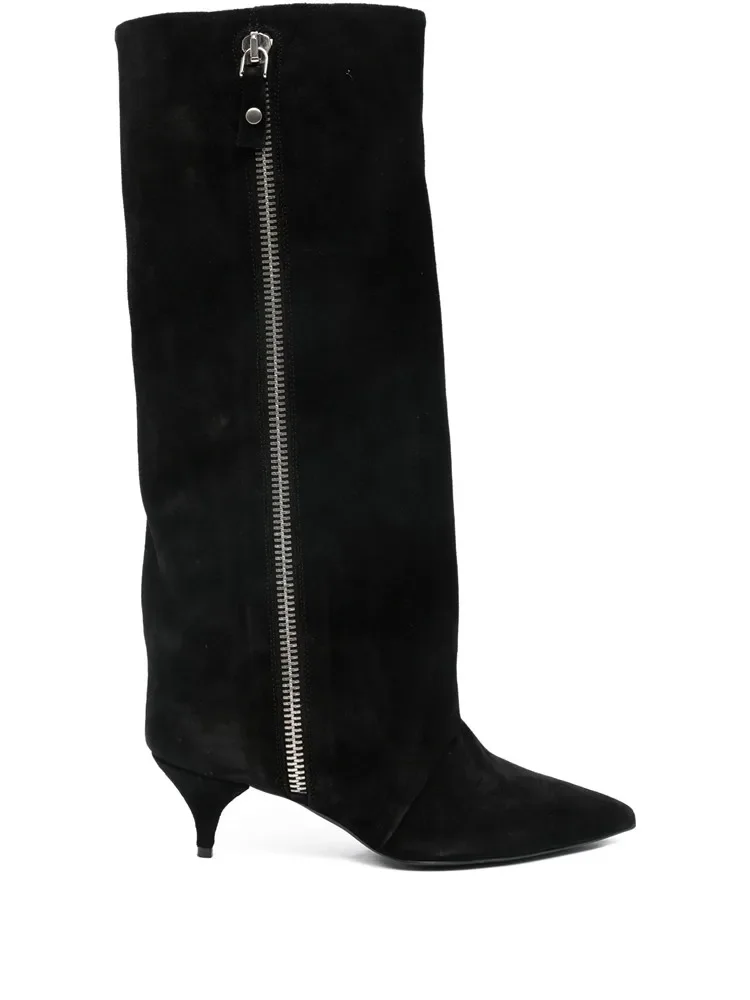 New Autumn and Winter Pointed Low Heel Knee High Women's Boots, Fashionable and Versatile Women's Mid Top Boots