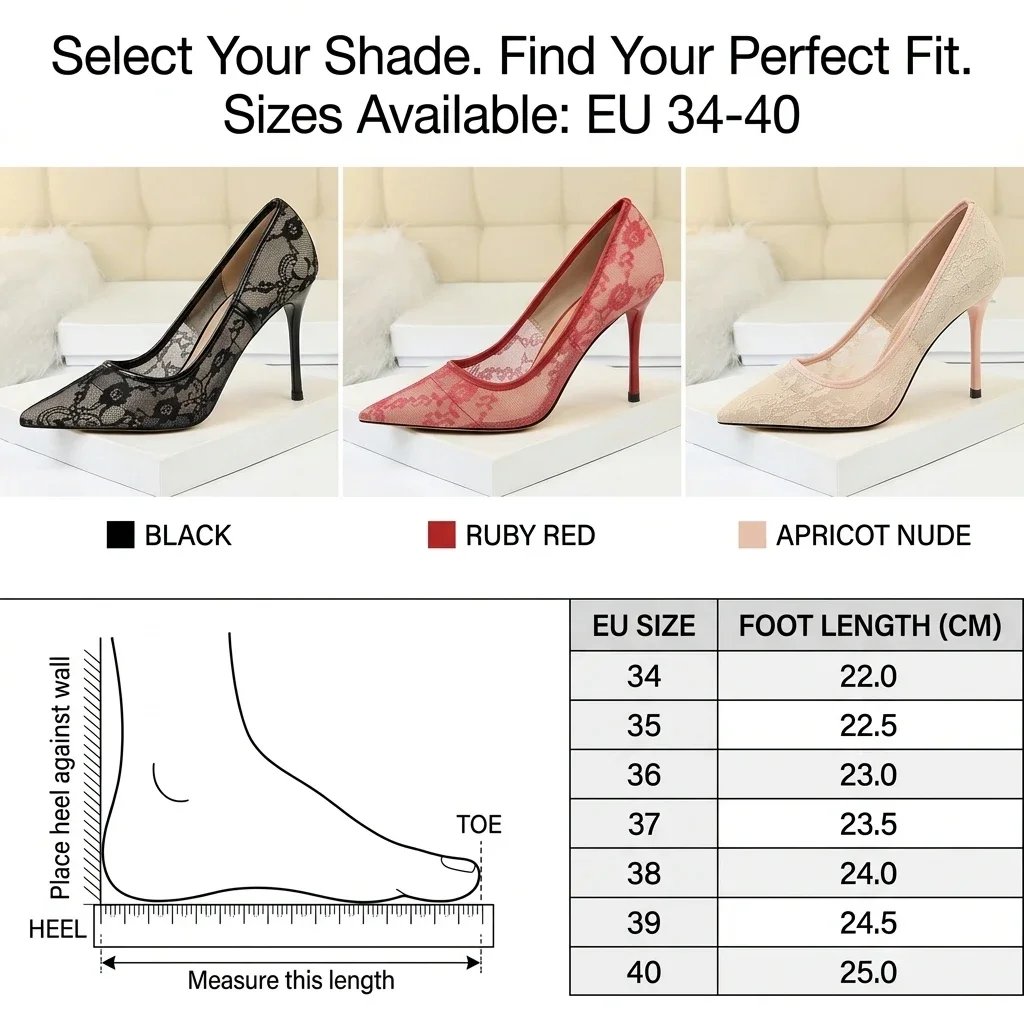 Women's Stiletto Pumps 1853-1 Sexy Pointed Toe Lace Mesh Hollow Out Slimming Dress High Heels