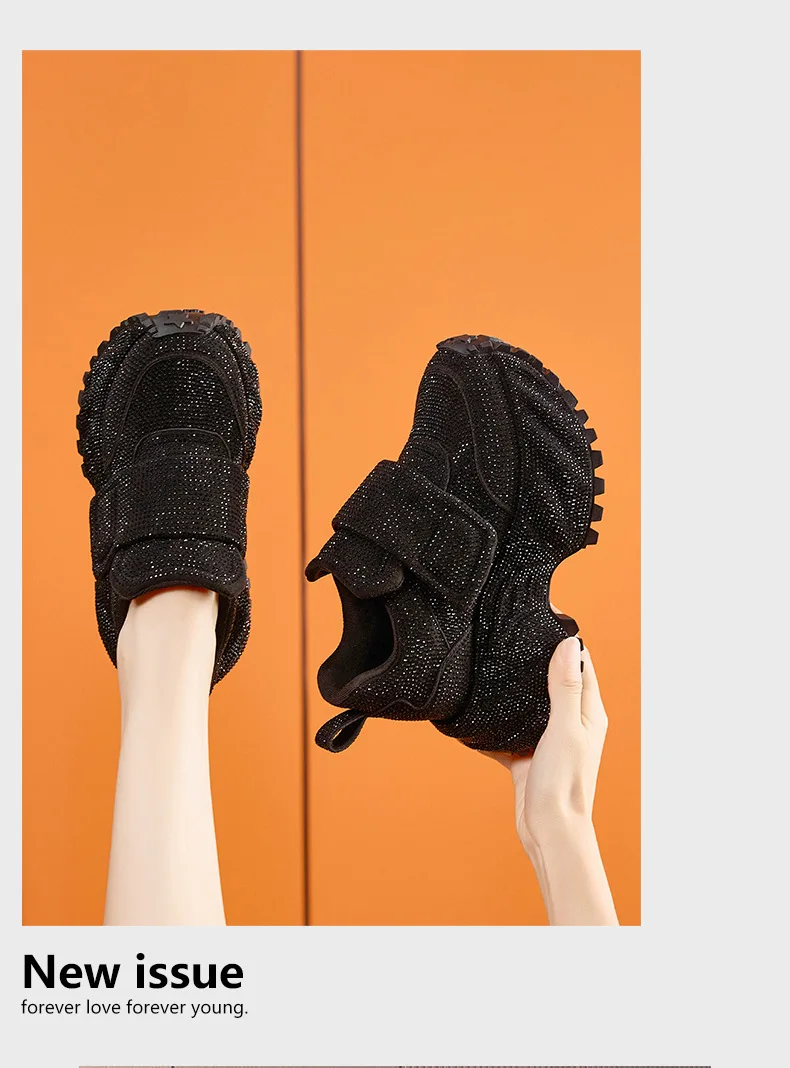 8.5CM Women Full Diamond Thick Soled Casual Shoes New Autumn Bling Rhinestone Chunky Sneakers High Platform Walking Sports Shoes