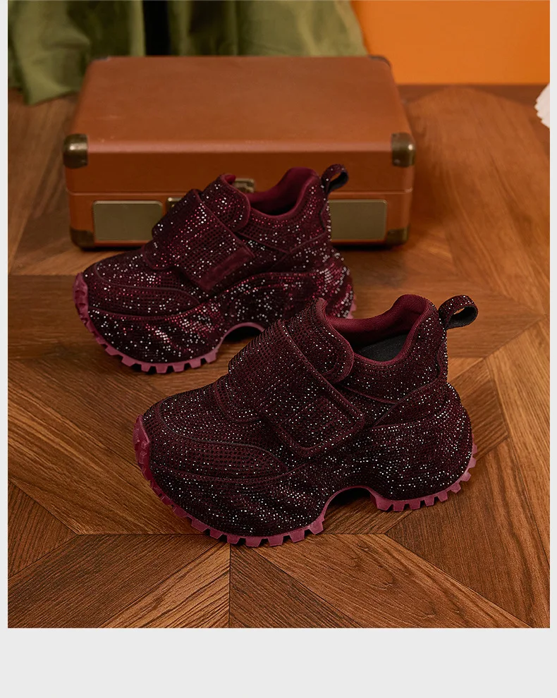 8.5CM Women Full Diamond Thick Soled Casual Shoes New Autumn Bling Rhinestone Chunky Sneakers High Platform Walking Sports Shoes