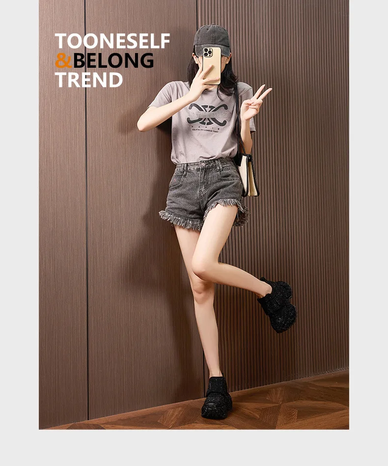 8.5CM Women Full Diamond Thick Soled Casual Shoes New Autumn Bling Rhinestone Chunky Sneakers High Platform Walking Sports Shoes