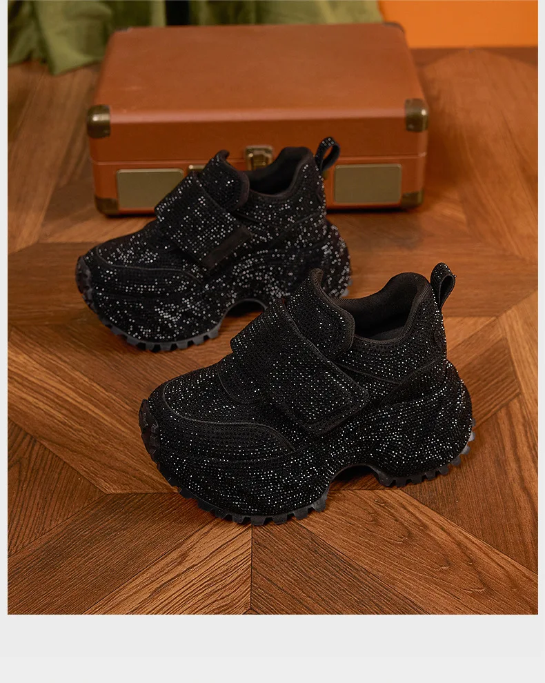 8.5CM Women Full Diamond Thick Soled Casual Shoes New Autumn Bling Rhinestone Chunky Sneakers High Platform Walking Sports Shoes