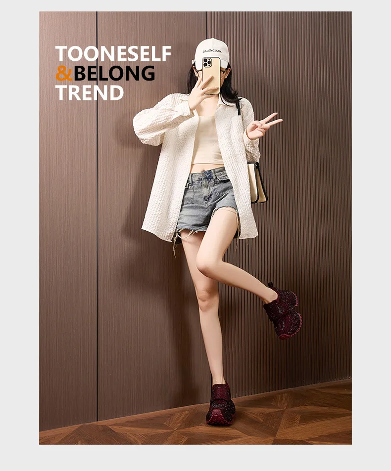 8.5CM Women Full Diamond Thick Soled Casual Shoes New Autumn Bling Rhinestone Chunky Sneakers High Platform Walking Sports Shoes