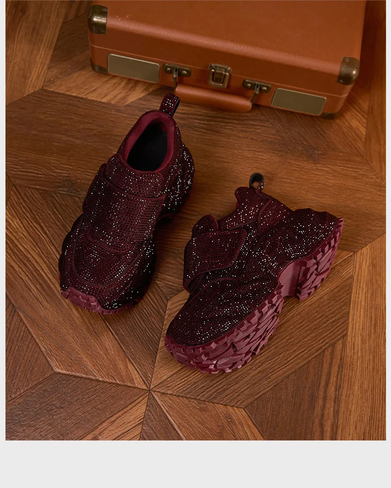 8.5CM Women Full Diamond Thick Soled Casual Shoes New Autumn Bling Rhinestone Chunky Sneakers High Platform Walking Sports Shoes