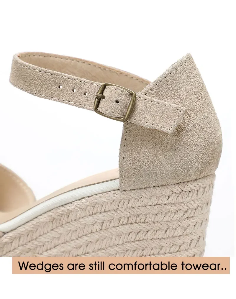 Wedge Heel Shoes Genuine Leather Women's Sandals with Ankle-wrap and 5-8cm for Ladies