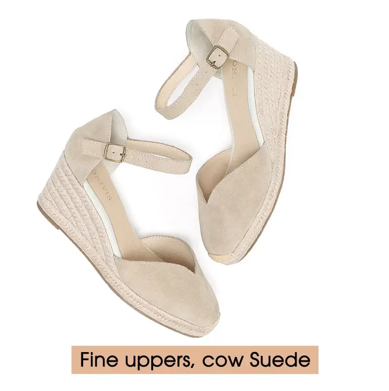 Wedge Heel Shoes Genuine Leather Women's Sandals with Ankle-wrap and 5-8cm for Ladies