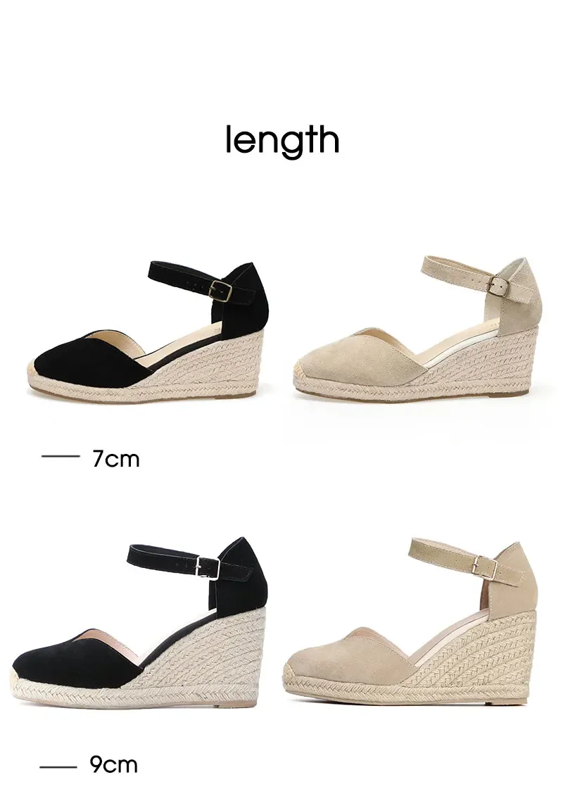 Wedge Heel Shoes Genuine Leather Women's Sandals with Ankle-wrap and 5-8cm for Ladies