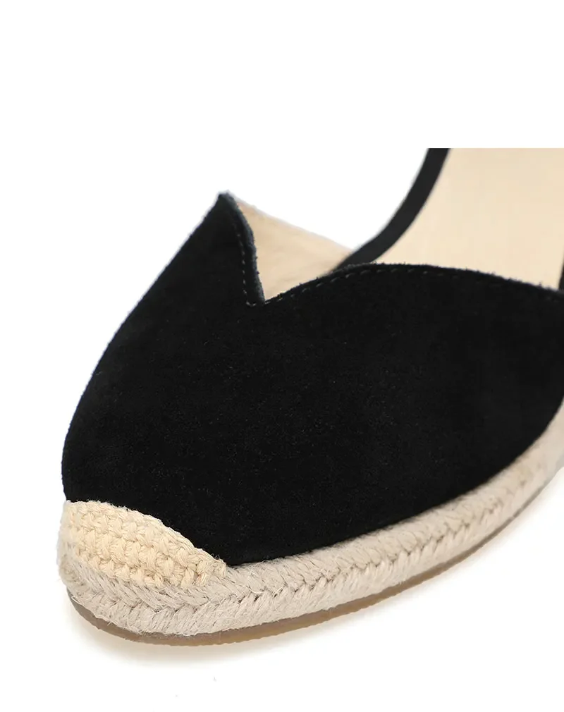 Wedge Heel Shoes Genuine Leather Women's Sandals with Ankle-wrap and 5-8cm for Ladies