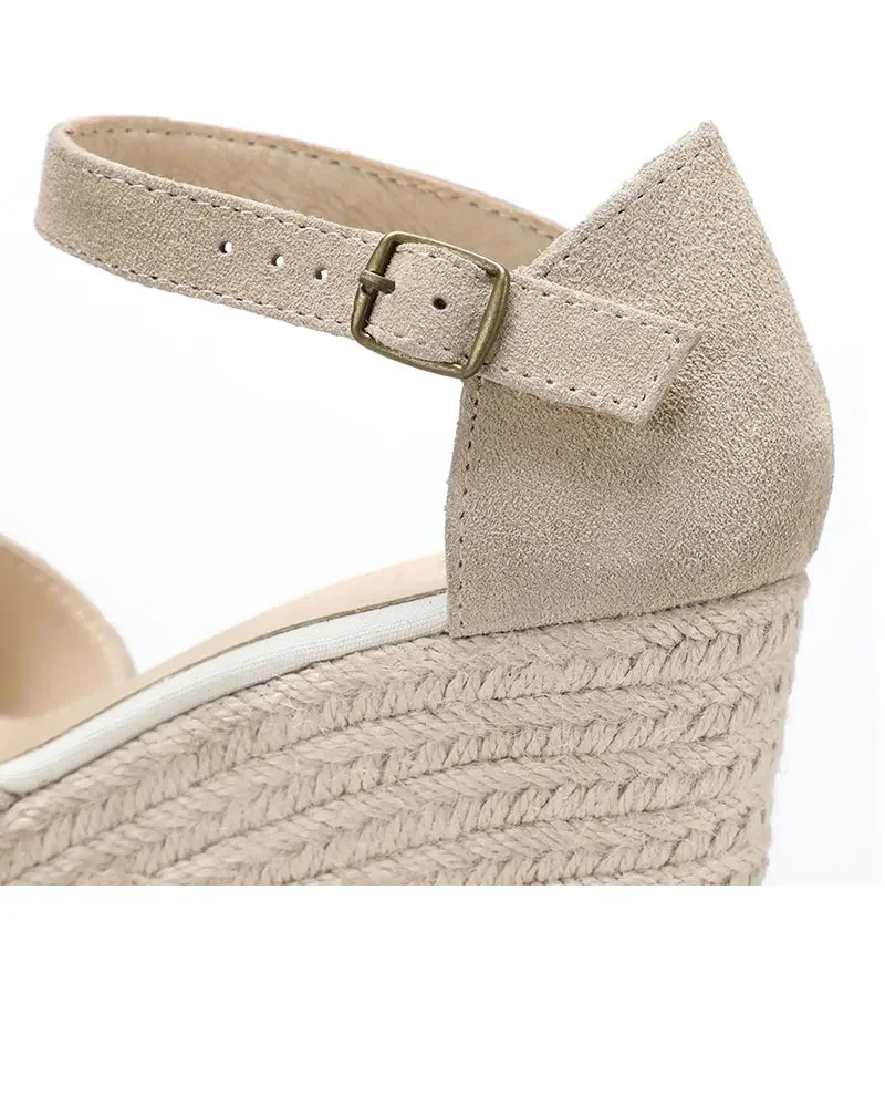 Wedge Heel Shoes Genuine Leather Women's Sandals with Ankle-wrap and 5-8cm for Ladies