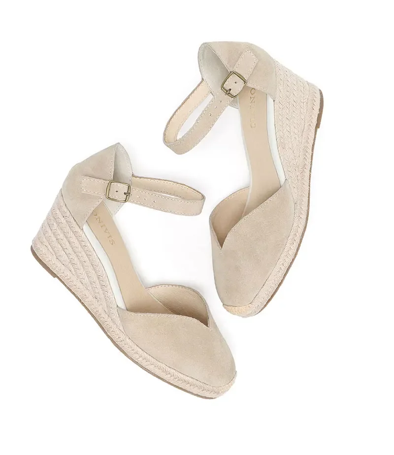 Wedge Heel Shoes Genuine Leather Women's Sandals with Ankle-wrap and 5-8cm for Ladies