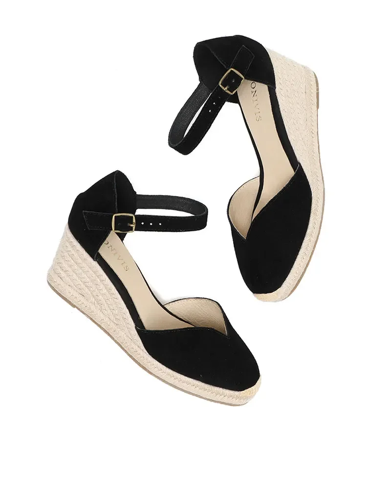 Wedge Heel Shoes Genuine Leather Women's Sandals with Ankle-wrap and 5-8cm for Ladies